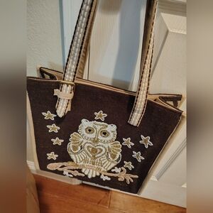 America And Beyond Beaded Owl Tote Bag Purse
